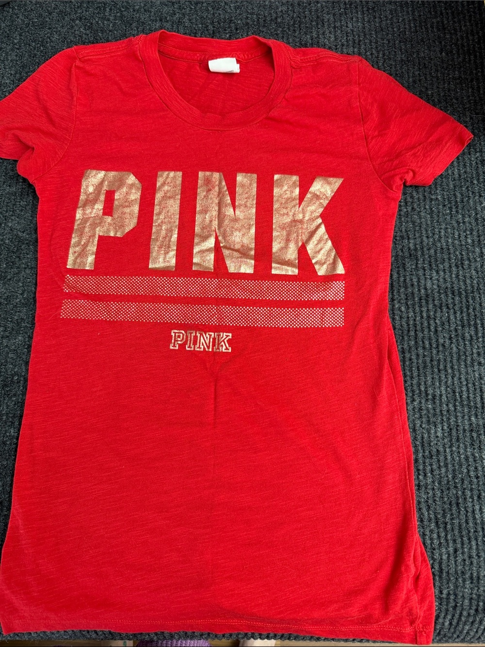 Victoria's Secret PINK Red Tee with Gold Logo